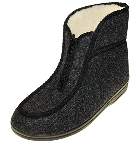 APREGGIO Herren Filz-Hausschuhe – Warme Handgefertigte Pantoffeln mit Reißverschluss, Grau, Größe 44