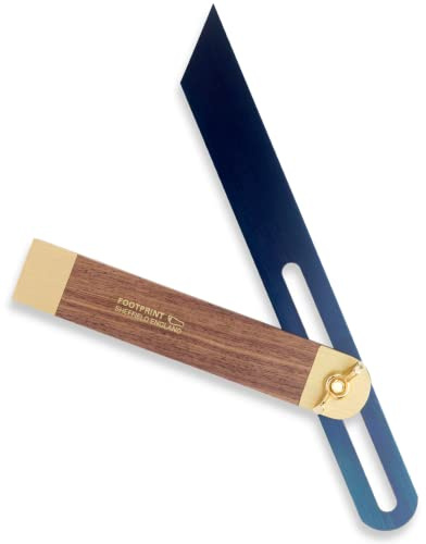 Footprint Tools 9/228mm Sliding Bevel - Anti-Rust Chemically Blued Hardened Steel Blade. Walnut Stock for Durability. Brass fittings for longevity. Check Angles/mark joints in Woodwork Carpentry.