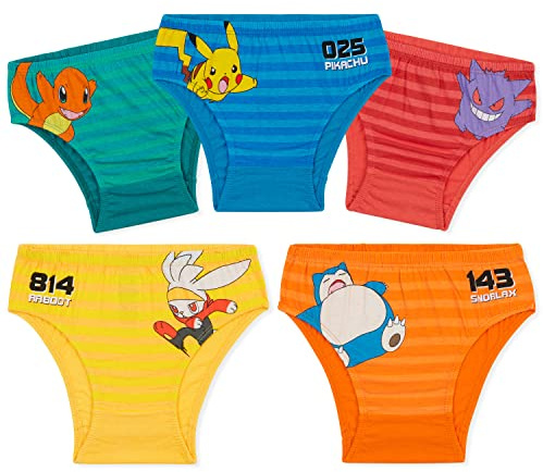 Pokémon Slip Bambino, Comodo Mutande Cotone Pacco da 5 - Regalo Ragazzo (Multicolore, 7-8 Anni)