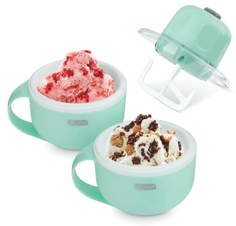 Dash My Mug Ice Cream Maker - Makes Single Serving of Gelato, Frozen Yogurt, Sorbet & More - Easy to Clean & Use - Aqua, 2 Bowls