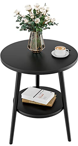 Taotigzu - Mesa auxiliar de 2 niveles, mesa de noche, para salón, balcón, dormitorio (sin tapón de drenaje, negro)