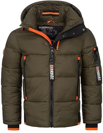 Geographical Norway FvS Production H-H - Chaqueta de invierno para hombre, con forro cálido, acolchada, para exteriores, caqui, XL
