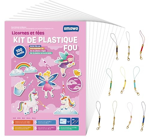 Smowo Kid Shrink Film Art Kit - Unicorn Motifs & Key Rings - 10 Pcs Shrink Film Kit - Quarter Size - For Girls