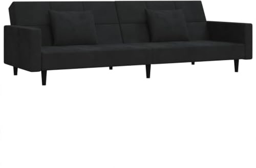 vidaXL Schlafsofa 2-Sitzer, Schlafcouch mit 2 Kissen, Gästebett mit Holzrahmen, Sofabett Tagesbett Couch Sofa Ausziehbar, Schwarz Samt