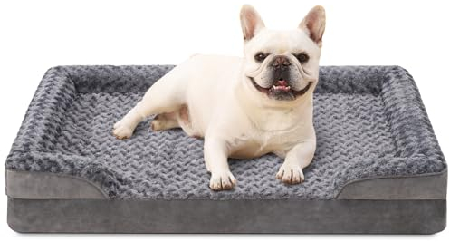 KSIIA Hundebett Kleine Hunde Orthopädisches, Bezug der Basis und Armlehnen abnehmbar waschbar, Wasserdicht Innenfutter, Hundesofa Hundekorb, erhöhte Ränder, rutschfeste Unterseite, Hundecouch grau