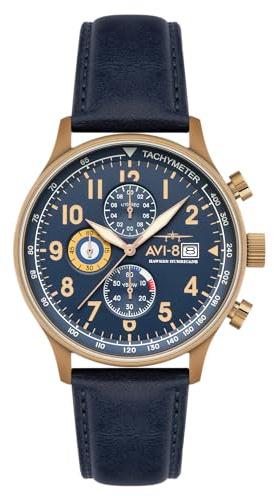 AVI-8 Hawker Hurricane AV-4011 - Reloj cronógrafo clásico para Hombre de 43,5 mm con Correa de Piel, Azul Regent, Cronógrafo clásico