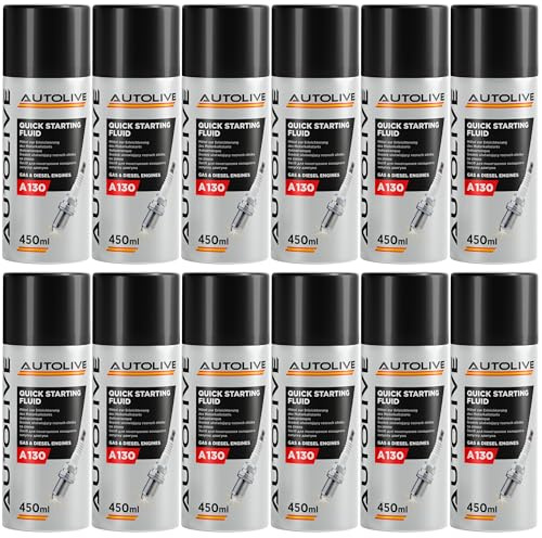 AUTOLIVE GROUP Spray Autoarranque - Arranca Motores - Liquido de Arranque - Pack de 12 Motor Starter - A130 Quick Starting Fluid 450 ml