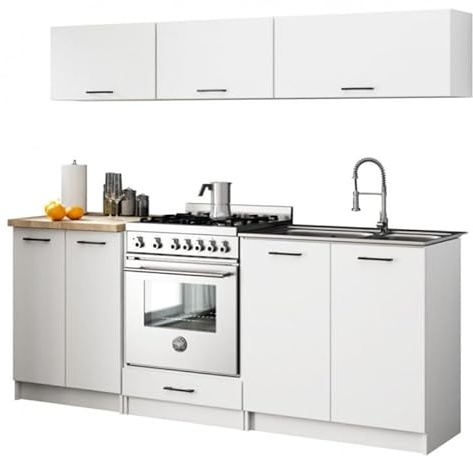 BDW - Küchenzeile ohne Elektrogeräte - Miniküche 200 cm breit - Küche Komplett: Küchenunterschränke & Küchenhängeschränke - 200x74x46 cm - Küchenschränke Weiß