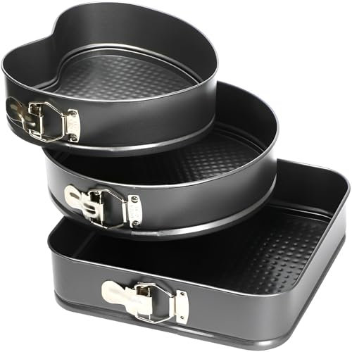 Eckig,Rund,Herzbackform,Kuchenform Set,18/22/24/ Cm Schwarz Metallic Flachboden Kuchenformset,Abnehmbarer Flachboden,Auslaufsicher Antihaft,Tortenform Zum Backen Verschiedener Kuchen Unt Brot