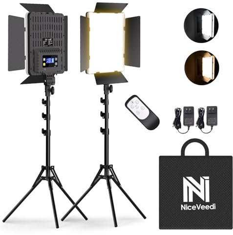 NiceVeedi Iluminación de fotografía, paquete de 2 luces de estudio bicolor de 2700-6500 K, 36 W, regulable, kit de luz LED de video para transmisión de vídeo/juegos/retrato de cámara, juego de luces