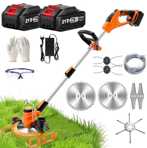 Rasentrimmer mit Akku (21V 2x4.0A Akku und Ladegerät Freischneider AKKU für Makita Motorsense Akku mit Unkrautbürste 90° Drehkopf für Rasen Garten Beschneiden