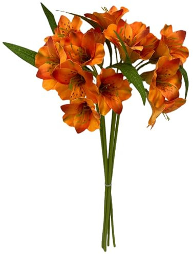 BQEE Bouquet de lys sauvages artificiels, 42 cm, fleurs de lys artificiels au toucher réaliste pour mariage, décoration de maison et restaurant, plusieurs couleurs disponibles (orange)