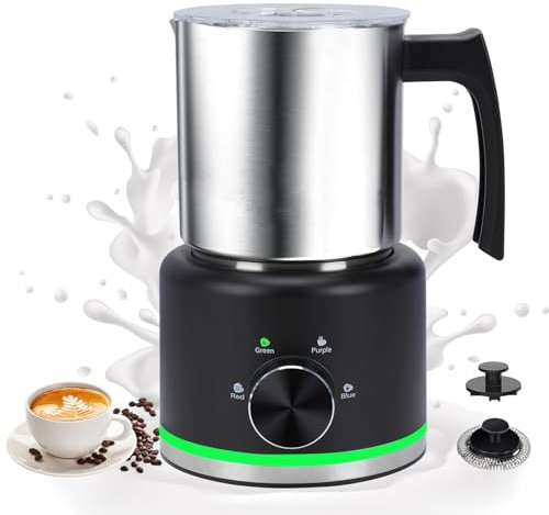Yaskyly Espumador de Leche Eléctrico 4 en 1, Espuma Fría y Caliente y Calentador de Leche para Café con Leche, Capuchinos, Macchiato, 600W, 500ml, Acero Inoxidable, Apto para Lavavajillas