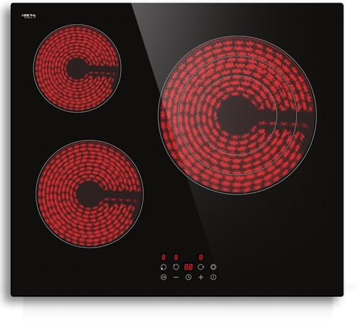 STARCHARTS Plaque de Cuisson Vitrocéramique 3 Feux Encastrable, 59cm 5700W, Plaque de Cuisson Electrique avec Zones Triple Anneau, Italy ILVA Glass, Verrouillage Enfants, 9 Niveaux de Puissance
