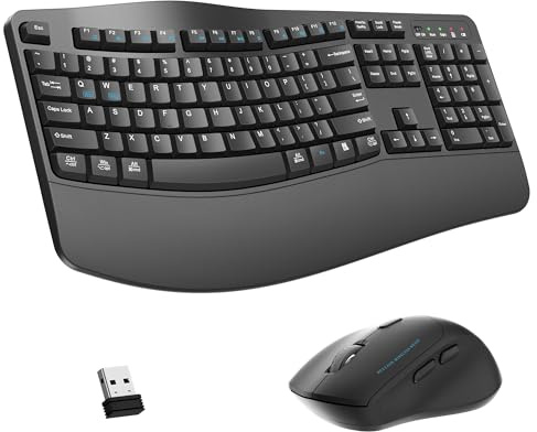 Wireless Keyboard and Mouse Combo,2.4G Full Size Wave Keys Ergonomic Keyboard with Wrist Rest for Natural Typing, 3 DPI Adjustable Ergonomic Silent Mouse for Computer/Laptop/Windows/Mac (Gray)