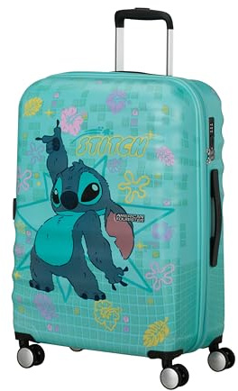 American Tourister Wavebreaker Disney - Kinderkoffer Stitch Flower 67 cm Mittelgroß - Hartschalenkoffer mit 4 Rollen, TSA-Schloss - 64 L