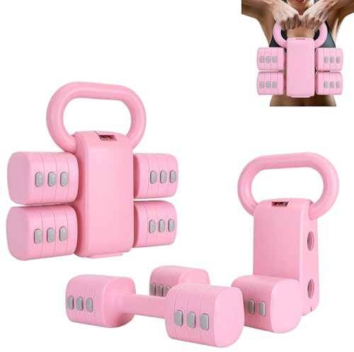 Yinnhom Adjustable Kettlebell Set, 2-in-1 Free Weights Dumbbells Set for Men/Women, 2kg/3kg/4kg/5kg Dumbbells Pair Hand Weights with Non-slip Handle for Home Gym Fitness Strength Training(Pink)
