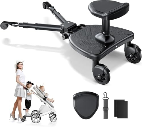 Passeggino universale con sedile grande, assi a rotelle compatibile con il 99% dei passeggini, skate passeggino universale, 2 in 1 a piedi per bambini dai 2 ai 6 anni (25 kg)