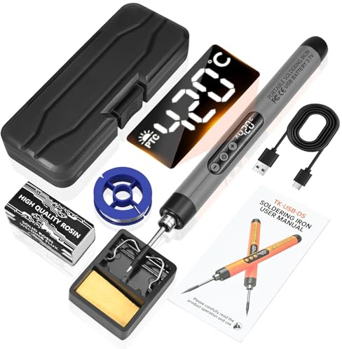 Cordless Soldering Iron Kit with LCD Display - Rechargeable USB C Soldering Iron Adjustable Temperature 260℃-420℃,Portable Soldering Irons 1000mAh Welding Kit, Electric Soldering Irons Pen