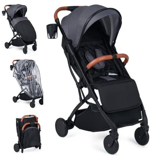 LIFEZEAL Passeggino Leggero per Bambini 0-3 Anni, Passeggino Pieghevole da Viaggio con Tettuccio, Poggiapiedi, Portabicchieri, Cestello Portaoggetti, Copertura Antipioggia, fino a 15kg (Grigio)