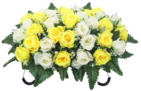 a sella per cimitero – di seta, rose artificiali in seta per decorazione tomba | disposizione commemorativa per cimitero luogo di sepoltura ricordo