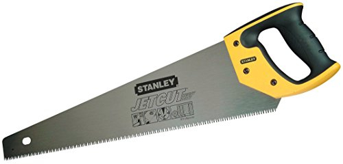Stanley 2-15-281 Scie Égoïne JetCut 7 Dents/Pouce - Fabriquée En France - Coupe De Débit Moyenne Section - 380 mm - Traitement HardPoint - Poignée Bi Matière - Traçage À 45° Et 90 Noir/Jaune