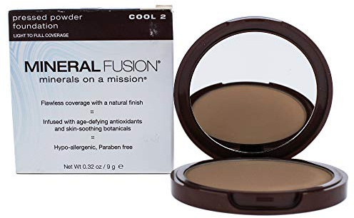 Mineral Fusion Pressed Powder Foundation - Matte Finish Face Powder for Fair-Medium Skin with Pink/Red Undertones - Age Defying Natural Makeup - Talc Free, Vegan, Hypoallergenic (Cool 2)
