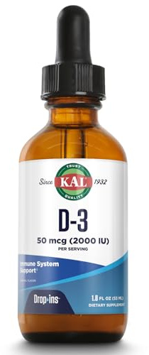 KAL Vitamin D3 2000 IU (50 mcg) DropIns - Liquid Vitamin D3 Drops - Bone Strength and Immune Support Supplement - Vegetarian, 60-Day Guarantee, Approx. 590 Servings, 1.8oz