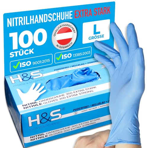 ISC Hygiene & Safety Nitrilhandschuhe L, Einweghandschuhe, Einmalhandschuhe, Kochhandschuhe Lebensmittel - puderfrei non latex latexfrei - Gummihandschuhe Einweg - 100 Stück Größe 9 L, blau