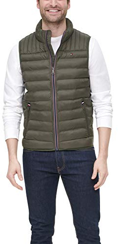 Tommy Hilfiger mens Lightweight Ultra Loft Quilted Puffer (Standard and Big & Tall) Down Vest, Olive, Large US