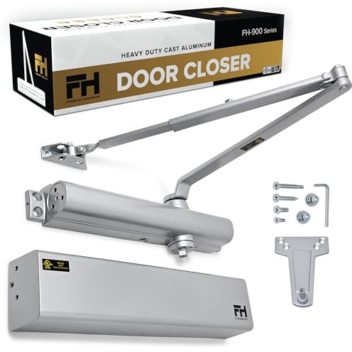 Finsbury Commercial Door Closer Automatic Heavy Duty High Traffic Adjustable ANSI/BHMA Grade 1, UL Listed ADA Compliant Hydraulic Backcheck Delayed Action Latch Speed 1-6 Power (Aluminum)