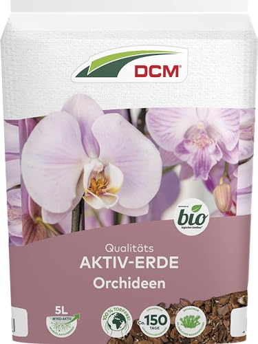 DCM AKTIV ERDE Orchideen - Spezialerde - Orchideenerde - Pinien-Kieferrinde - Mit organischem Dünger - Mit Mykorrhiza-Pilzen - Wasserspeicher Sphagnum-Moos - Torffreie Pflanzenerde - Bio - 5 L