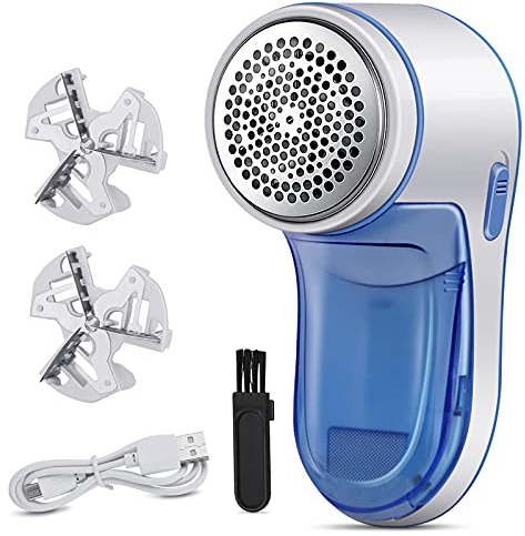 Levapelucchi Elettrico Rimozione Pelucchi Portatile Rasoio per Lanugine con Cavo USB e 3 Lame di Ricambio per Abbigliamento Maglioni Mobili Lana Moquette(Blu)