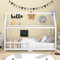 Vanimeu Kinderbett Hausbett 90 x 200 cm, Holzbett für Kinderzimmer, inkl. Tafel|Lattenrosten|Rausfallschutz, aus Kiefernholz, ohne Matratze (Weiß*)