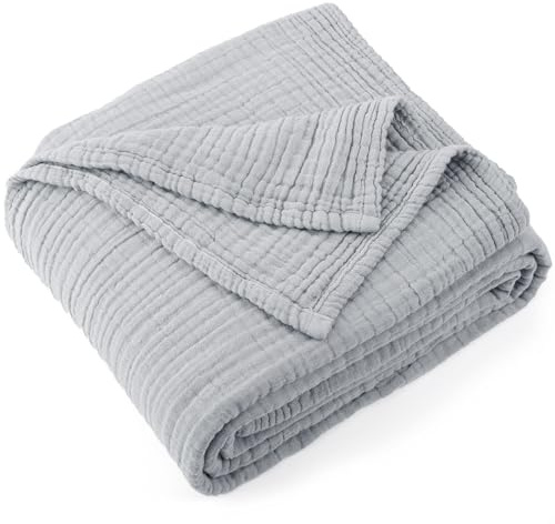 Carriediosa 100% bomull muslin filt 178 cm x 203 cm dubbel storlek, 4 lager sommar gasväv överkast för sängsoffa, mjukt lätt andningsbart linne filtar överkast för vuxna hela säsongen, grå | 4-lagers dubbel storlek överkast för bäddsoffa, mjuka lätta andningsbara linnetäcken överkast hela säsongen, grå