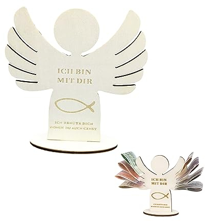 Floatdream Angelo Deco in Legno - Figura Decorativa Personalizzata, Regali in Denaro, Per Centrotavola, Biglietti di Battesimo, Regali di Comunione
