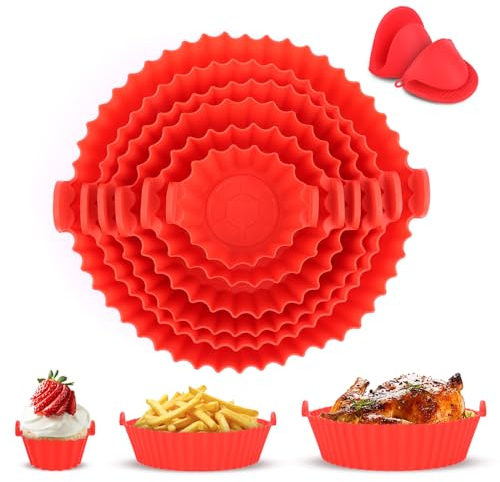 LWMTT Moule Silicone Air Fryer 8 Pièces Air Fryer Accessoires Réutilisable Plat Silicone Air Fryer avec 2 Gants Silicone pour Air Fryer, Micro-Ondes, Four