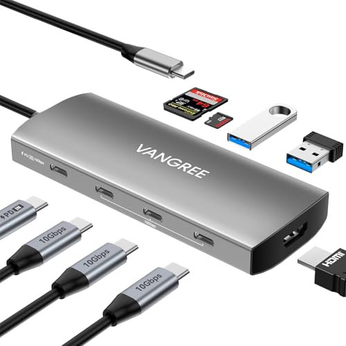 USB C Hub 10Gbps, 3 USB 3.2 Gen 2 Ports, 4K@60Hz HDMI, 100W PD, 2 USB 3.0 & SD/TF Card Reader, USB-C Dongle Splitter Adapter für MacBook Pro/Air, iMac, iPad Pro, iPhone 15(Not Support Type-C Monitor)