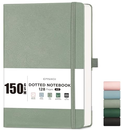 EMSHOI A5 Notebook, Hardcover Dotted Journal, 128 Pages, Light Green