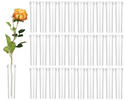 JZK 30x Wiederverwendbare Blumen Wasserröhrchen aus Kunststoff mit Kappe, Blumen-Wasserröhrchen für Blumenarrangements, um Pflanzen frisch zu halten, Blumen-Reagenzgläser für Blumenarrangements ﻿