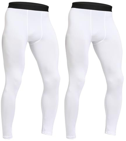HYCOPROT 2er Pack Kompressionshose Herren Schnelltrocknende Laufhose Sport Leggings Atmungsaktiv Funktionsunterhose Tight Hose für Basketball Fitness Joggen (Weiß, XL)