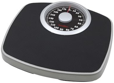 TERRAILLON - NEO T - Pèse personne mécanique, Large plateau métal avec revêtement anti-dérapant, Grand cadran haute lisibilité, Balance robuste, Capacité 180 kg, Graduation 1 kg, Noir et Argent