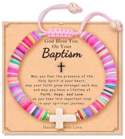 OVIFICEA Baptism Cross Bracelet for Girl Gifts, First Communion Confirmation Christening Gifts for Boys, Kids,Teenage Girls, Daughter Granddaughter Godchild Niece Sister