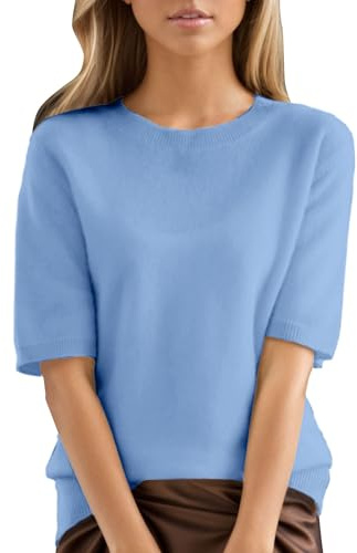 Chanpning Pull en Tricot à Manches Courtes pour Femme Col Rond Léger Décontracté Élégant Couleur Unie Pull Femme Chic Et Elegant Printemps Été
