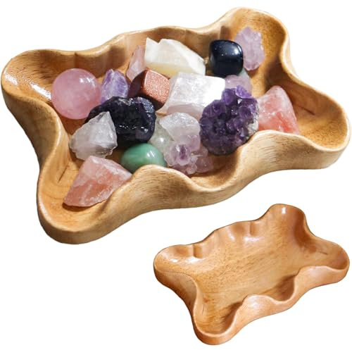 Xoeryoy Tazón Decorativo, tazón de Madera Irregular, Bandeja de Cristal Natural, Vitrina de Roca para Gemas, Joyas, aceites Esenciales, Piedras de curación, Fruta