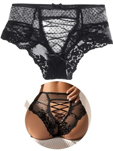 ohyeahlady Culotte Ouverte Femme Taille Haute Dentelle Grande Taille L,Noir