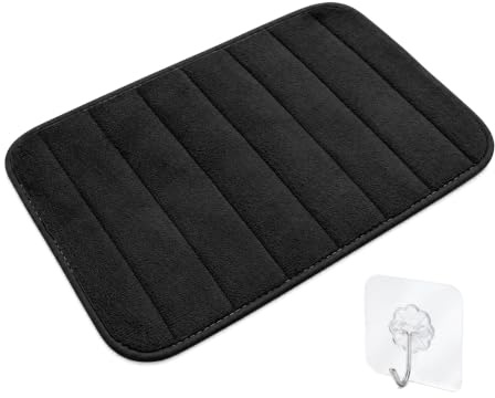 XRVRILE Alfombra de Baño y Ganchos Alfombrilla Ducha Antideslizante Alfombra de Ducha Extra Suave, Absorbente, de Secado Rápido, Lavable Bathroom Mat para Cuartos de Baño, 39 x 60 cm, Negra