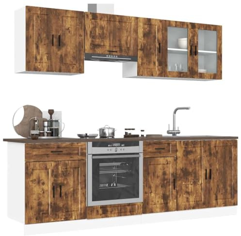 Teenpull Set of 8 Porto Wooden Kitchen Cabinets Smoking Cabinet Pantry Buffet Sideboard Cupboard Cupboard Kitchen Cabinets Durable Easy to Clean