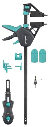 wolfcraft Terrassbyggset PRO ERGO, 11 delar - Komplett set för jämn montering av terrassbrädor – monteringstving, avståndshållare, borrhjälp, förborr med försänkare – Tillverkad i Europa – 697000