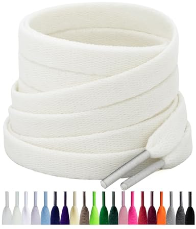 Puzeam 2 Pairs 8mm Flat Trainer Shoe Laces for Sneakers Off White 120cm